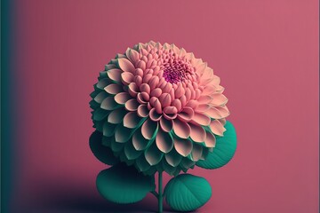  a pink flower with green leaves on a pink and purple background with a pink background and a pink background with a pink flower and green leaves.  generative ai