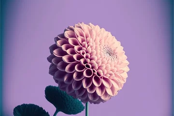 Foto op Canvas  a large pink flower sitting on top of a green planter next to a purple wall and a blue vase filled with water lilies.  generative ai © Shanti