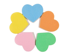 Colorful foam hearts on white background, Valentine's day concept.
