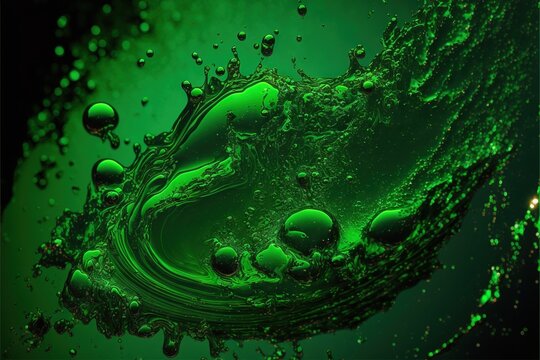  a green liquid filled with bubbles and bubbles on a green background with a black background and a green background with bubbles and bubbles on the bottom of the.  generative ai
