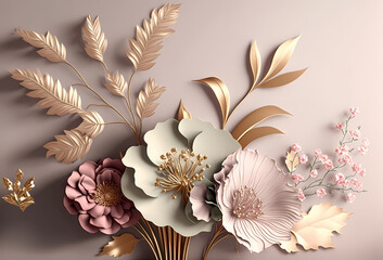 3D wallpaper for home interior classic decorations background Flowers Classic, illustration 3d