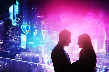 Fototapeta na wymiar Luminous Love in the City. Generative AI