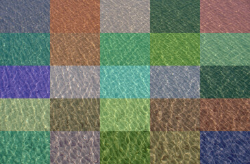 Various colors rectangles on a wavy water background