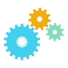 Vector of three colored cog wheels interacting with each other
