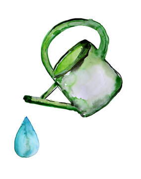 Illustration watering can watercolor vegetable garden technical image give water watering weather