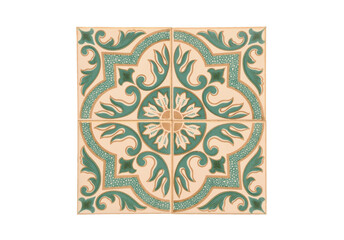 Pattern of traditional Portuguese tiles in green and beige colors
