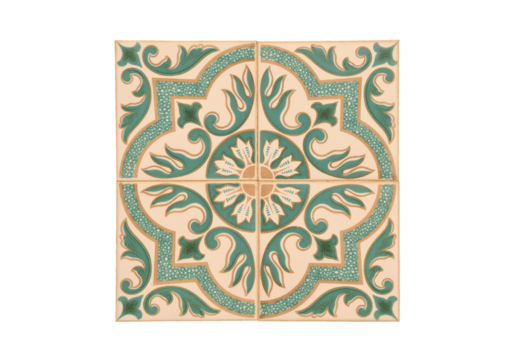 Pattern of traditional Portuguese tiles in green and beige colors