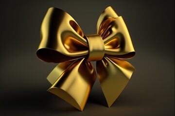  a gold bow with a black background is shown in this image, it is very large and has a very large bow on the front of the bow.  generative ai