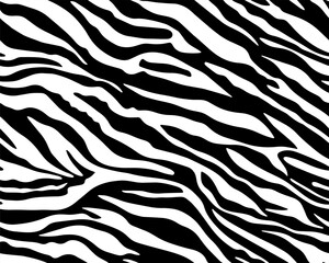 Full Seamless Tiger Zebra Pattern Textile Texture. Vector Background. Black and White Animal Skin for Women Dress Fabric Print.