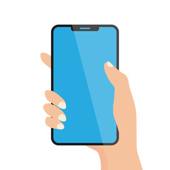 vector illustration of a phone in a hand. isolated on white background.10 eps.