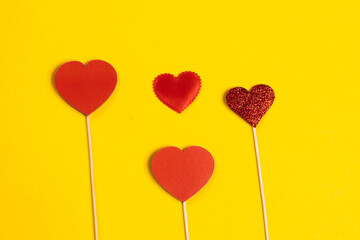 Plakat Happy Valentine's day. 14 February. Love. Red heart on a yellow background. Copy space.