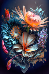 Fototapeta na wymiar Blumen Flowers Abstrakt Surreal Hintergrund Backdrop Digital Art Generative AI Cover Magazin Card Karte