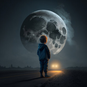 a stunning image of a child looking at the moon