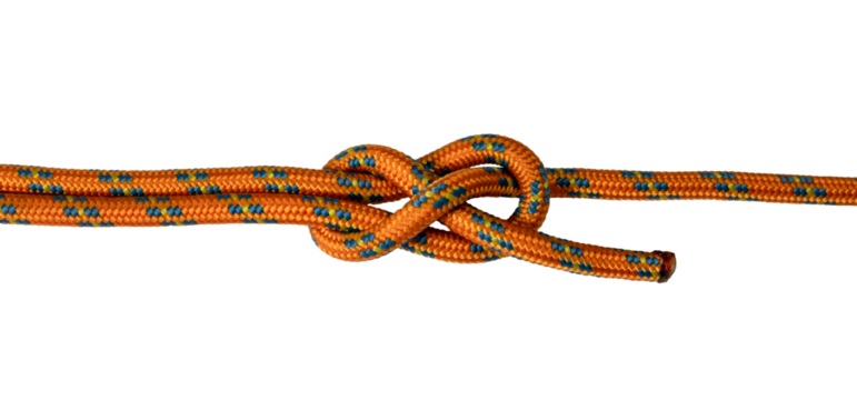 sheet bend knot orange rope example, png transparent background