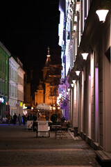 Fototapeta na wymiar The city center at night in Timisoara