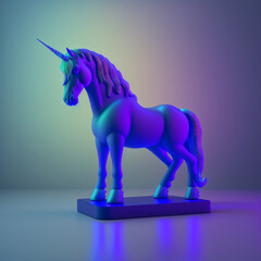 Obraz na płótnie Canvas a Nion 3D Art photo of a unicorn with retro vibes, green, purple 