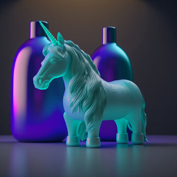 a Nion 3D Art  photo of a unicorn with retro vibes, green, purple 