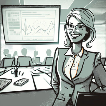 an illustration of a business company looking at the stock market situation Art