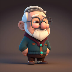Cute Cartoon Grand father Character 3D Rendered