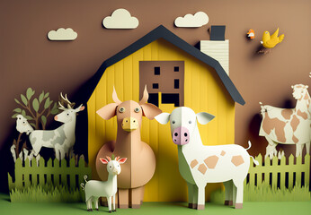 Paper Style Farm Animal Artwork Nursery Classroom Wall Décor 