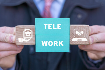 Telework concept. Teleworking, remote work or telecommuting, freelance workers, workers at home.