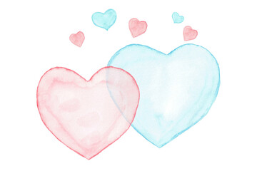 two watercolour hearts pink and blue. i love you. valentine's day card. watercolour illustration