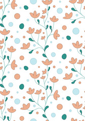 Plant twig seamless pattern. Branch with flowers Vector illustration for background, cover, fabric.