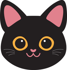 Black cat face cute vector illustration.