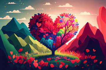 Heart tree, Red heart shaped tree, Valentines day