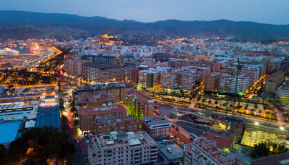 Obraz premium Aerial view of Almeria at twilight. Spain