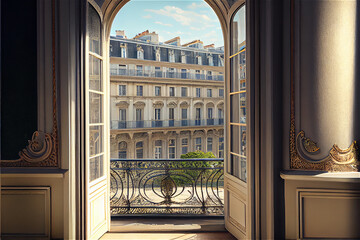 Paris view from a luxurious terrace, generative ai