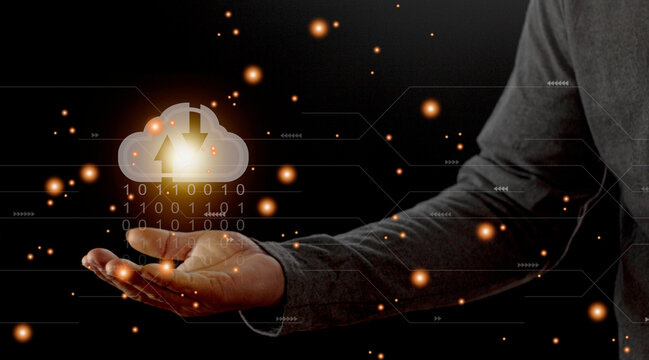 Cloud computing concept - connect to cloud. Businessman or information technologist with cloud computing icon. - Powered by Adobe