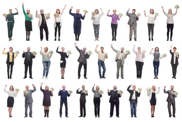 group of successful business people with money isolated