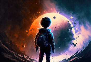 Cartoon kid space explorer. sketch art for artist creativity and inspiration. generative AI	
