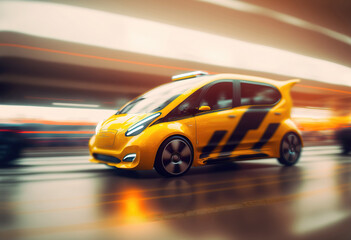 Fototapeta na wymiar electric car taxi in motion. sketch art for artist creativity and inspiration. generative AI