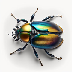 a colorful beetle sitting on top of a white surface - obrazy, fototapety, plakaty