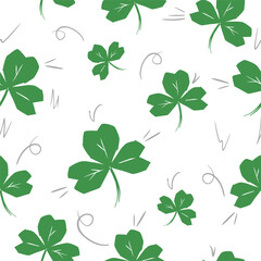 Vector seamless pattern with many vintage big clover leaves and thin hand drawn lines. St. Patrick's Day celebration. Decorative art element for banner, flyer advertising layout design. Trendy print.