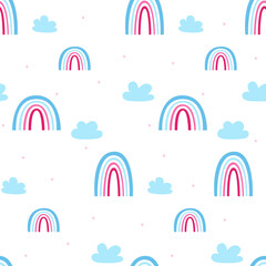 Pink unicorn with rainbow, cute unicorn on white background, unicorn and rainbow pattern, children's print with rainbows