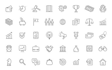 Business and finance icons set in linear style. Symbols and signs with thin outline. Commerce concept