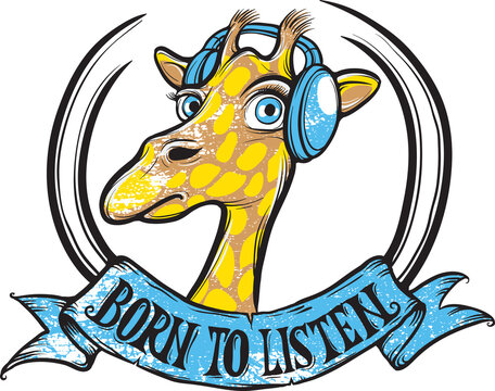 born to listen giraffe - PNG image with transparent background