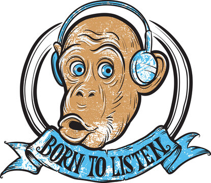 born to listen monkey - PNG image with transparent background