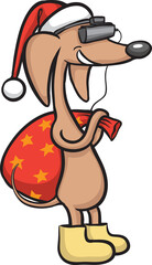 cartoon dog character Santa helper in virtual reality glasses - PNG image with transparent background