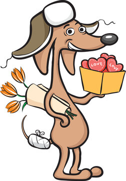 cartoon dog character with valentines hearts - PNG image with transparent background