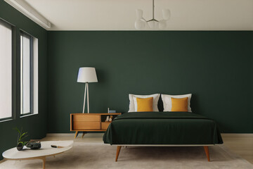 Forest Green Mid Century Modern Luxury Interior with Furniture and Photo Mockup Made with Generative AI