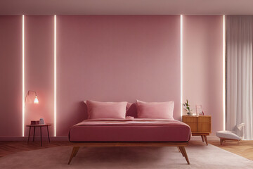 Chic Luxury Mid Century Modern Pink Bedroom Interior with Staged Interior Decor Made with Generative AI
