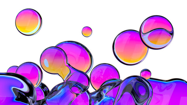 Colorful liquid bubbles, 3d render
