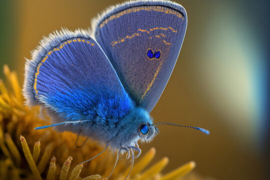 Macroscopic photography. The Gaika blue, also known as the little grass blue or Zizula hylax, is a type of blue butterfly. Generative AI