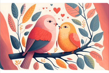 valentine's day - romantic birds couple with generative AI technology