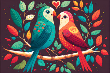 valentine's day - romantic birds couple with generative AI technology
