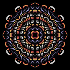 Beautiful colourful gradient flowers line art of traditional abstract symbol batik dayak ornament design template elements
